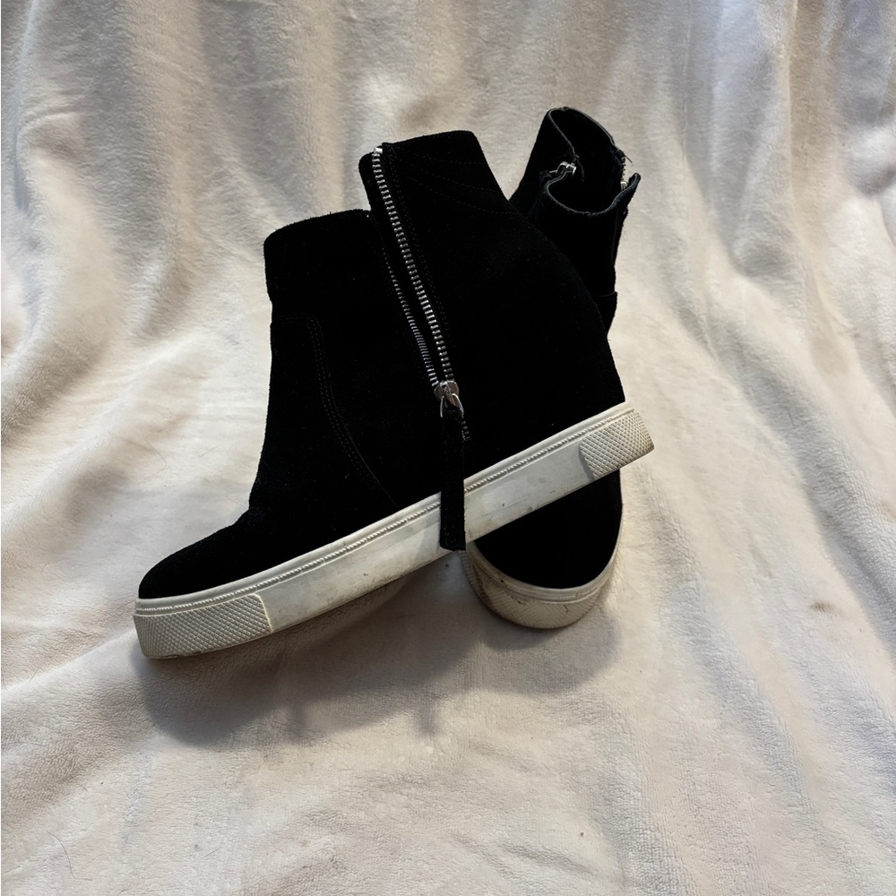 Black Suede Women's High-Top Sneaker-Style Heeled Booties